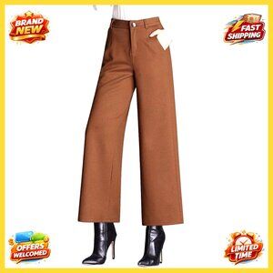 High Waist Wool Blend Cropped Wide Leg Pants Elegant Minimal Chic